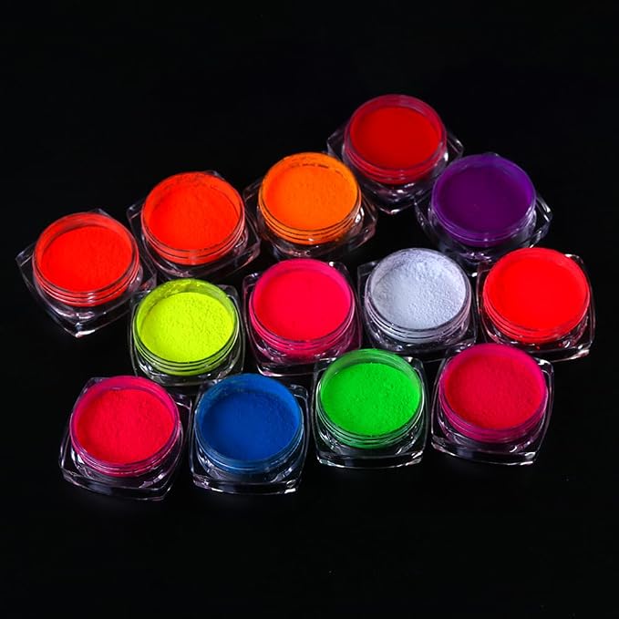 13 Colors Neon Phosphor Pigment Powder Set, Super Bright Fluorescent Nail - Image 7