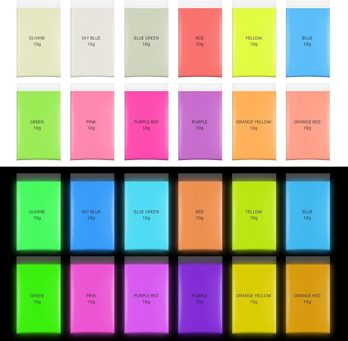 Glow in The Dark Pigment Powder, 12 Colors Epoxy Resin Dye Luminous Pigment by NTWJNJY