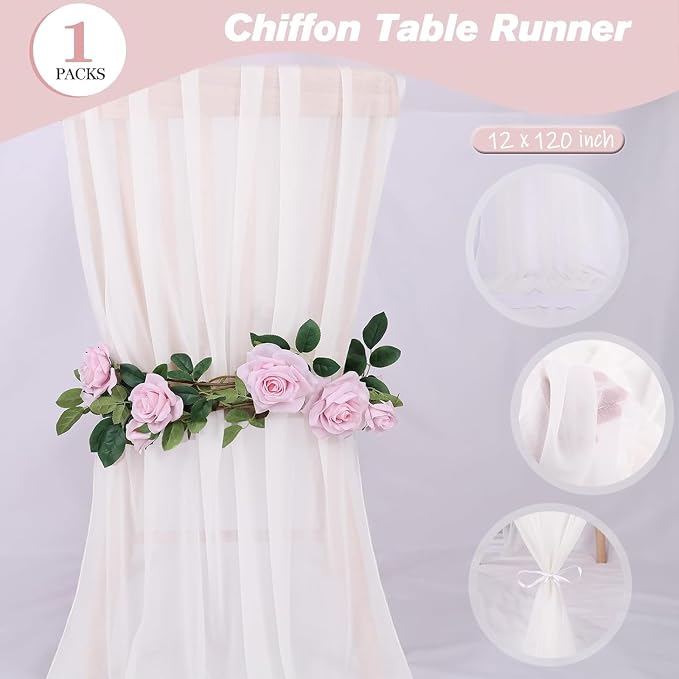 Snow White Chiffon Table Runners 10 FT Chiffon Cloth Runner - Image 2