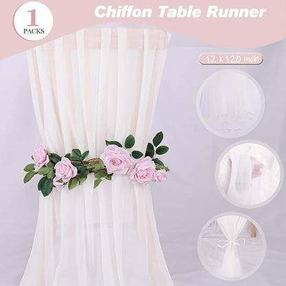 Snow White Chiffon Table Runners 10 FT Chiffon Cloth Runner - Image 2