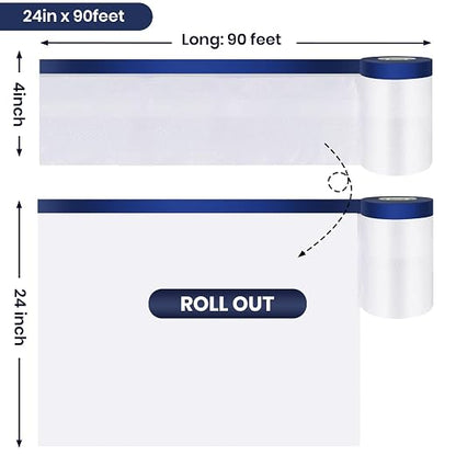 ADHES Painters Plastic with Tape, 24 inch x 90 feet x 3 Rolls Painters Tape - Image 6
