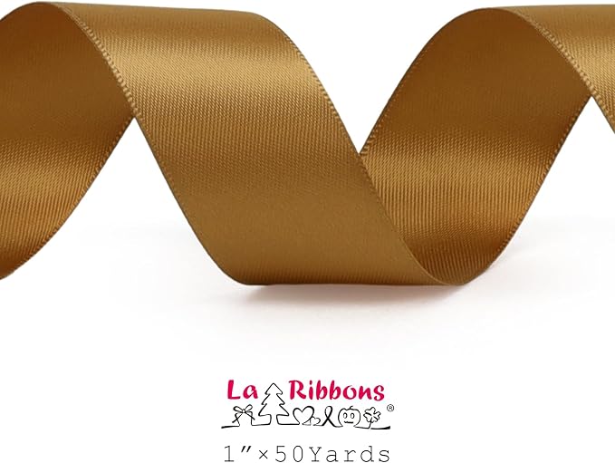 LaRibbons 1 Inch 50 Yard Double Faced Satin Ribbon, Pale Gold Satin Craft - Image 5