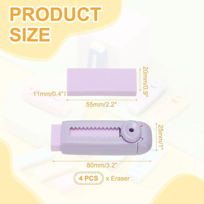 PATIKIL 4 Pack Erasers, Sliding Retractable Eraser Push Pull Cute Pencil - Image 2