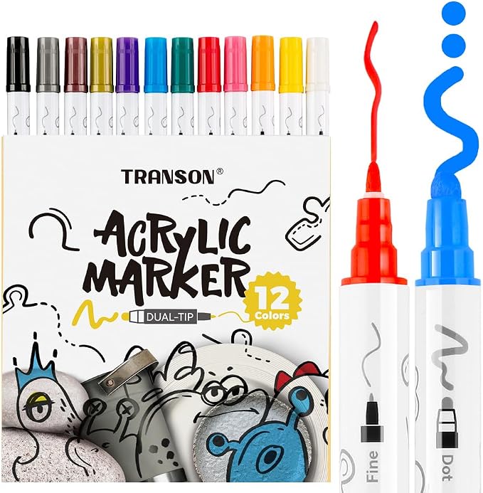 TRANSON 12 Color Bold and Fine Dual-tip Acrylic Paint Pen Set - Image 6