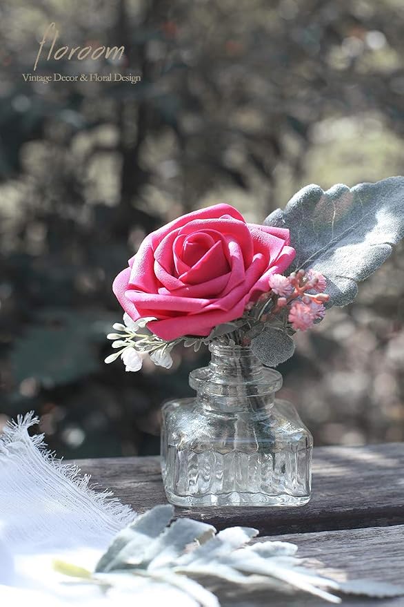 Floroom Artificial Flowers 25pcs Real Looking Fuchsia Foam Fake Roses - Image 2