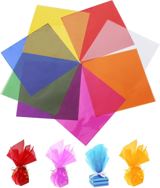 200 Pcs Colored Cellophane Sheets, Cellophane Wrap Paper Color Cello Sheets by YFANITI