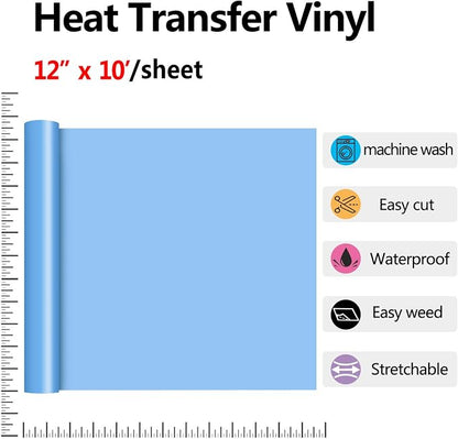 RENLITONG Sky Blue HTV Iron on Vinyl 12Inch by 10ft Roll Heat Transfer Vinyl - Image 2