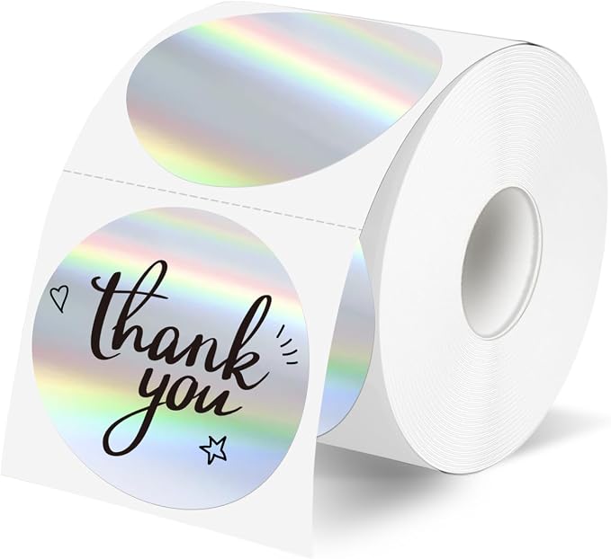 2" Circle Holographic Thermal Label Stickers, Round Printable Rainbow Glitter by Unknown