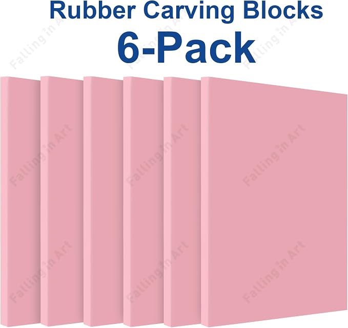Falling in Art 4 x 6" Pink Rubber Carving Blocks, 6 Pack Soft Linoleum Blocks - Image 5