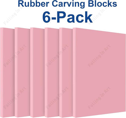 Falling in Art 4 x 6" Pink Rubber Carving Blocks, 6 Pack Soft Linoleum Blocks - Image 5