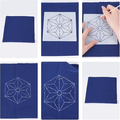 FREEBLOSS 12Pcs Sashiko Stencils Sashiko Embroidery PET Template Drawing Line - Image 4