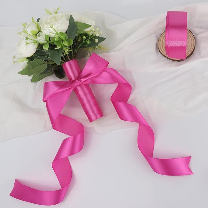 Hot Pink Solid Satin Ribbon 1-1/2 Inch 25 Yards Solid Polyester Fabric Ribbon - Image 6
