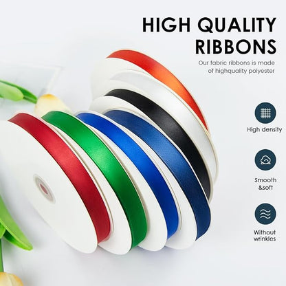 KMER LIFE 1/8"" Wide x 50 Yards Red Polyester Satin Ribbon, Gift Wrapping & - Image 3
