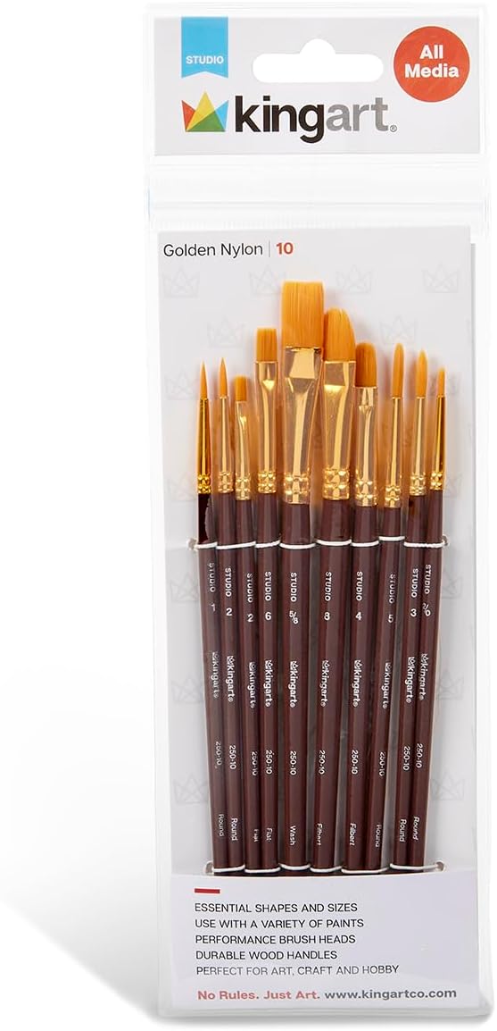 KINGART 10-Piece Paint Brushes, Acrylic Painting Brush Set, Watercolor Brushes by KINGART