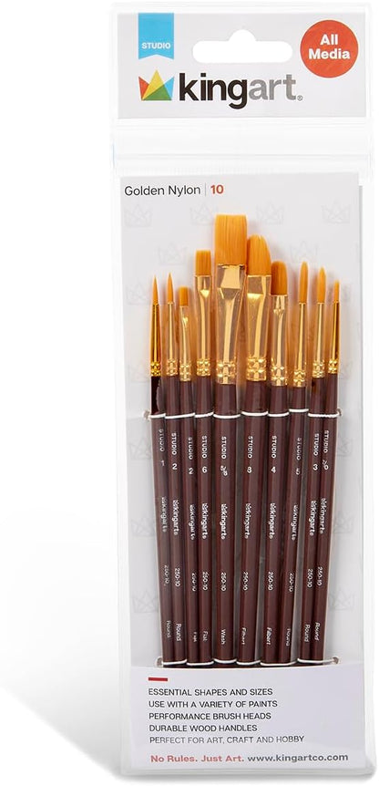 KINGART 10-Piece Paint Brushes, Acrylic Painting Brush Set, Watercolor Brushes by KINGART