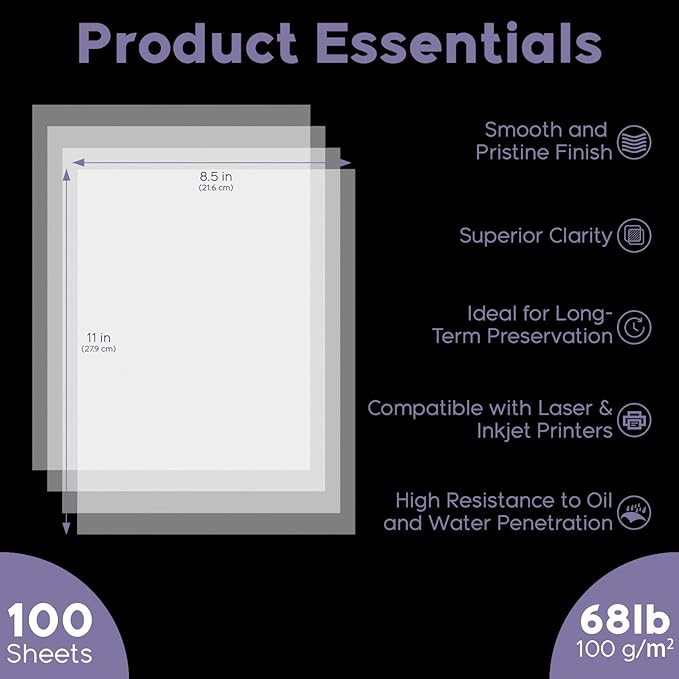 Vellum Paper 8.5 x 11 Translucent Printable, 100 Sheet（100gsm/68lb Vellum - Image 2