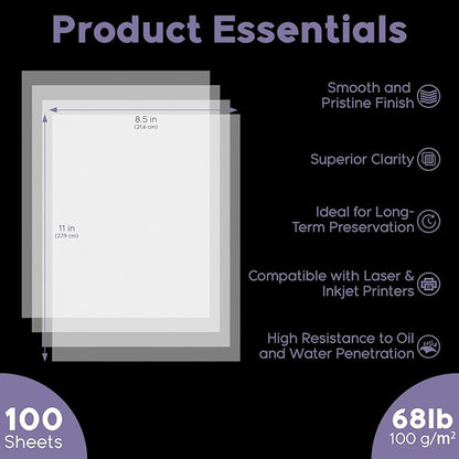 Vellum Paper 8.5 x 11 Translucent Printable, 100 Sheet（100gsm/68lb Vellum - Image 2