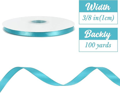 TONIFUL 3/8 Inch x 100yds Deep Sky Blue Satin Ribbon Thin Solid Fabric Ribbons - Image 2