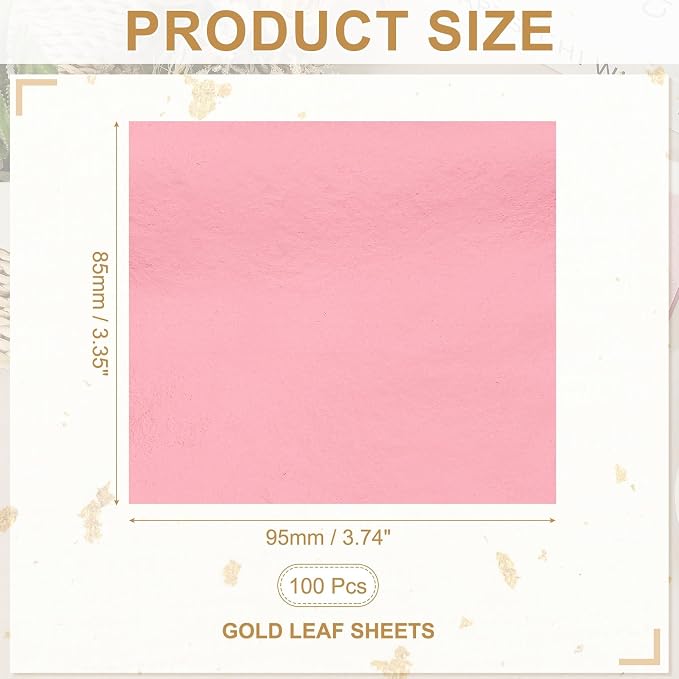 PATIKIL Gold Leaf Sheets for Art 3.7" x 3.4", Light Pink - Image 2