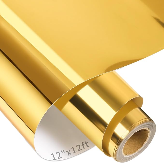 VINYL FROG Metallic Foil HTV Vinyl Roll 12" x12ft Gold Chrome Heat Transfer by VINYLFROG