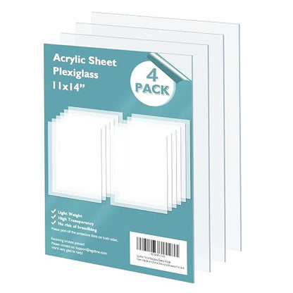Egofine Plexiglass Sheets Acrylic Sheets 4 Pack of 11x14’’ 0.04 Thick Clear by Egofine