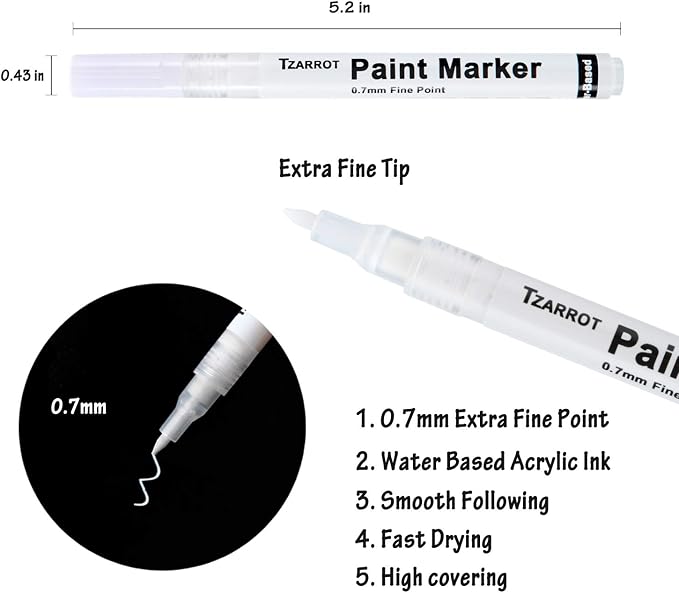 TZARROT White Paint Pen, 8 Pack 0.7mm Acrylic Paint Pens - Image 3