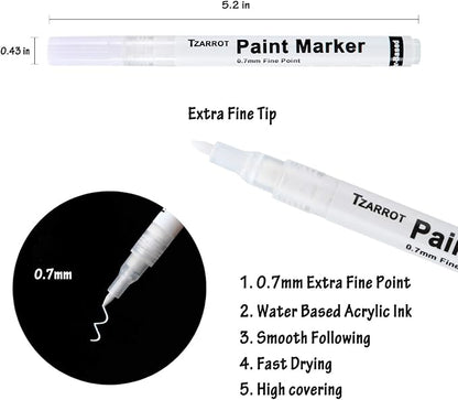 TZARROT White Paint Pen, 8 Pack 0.7mm Acrylic Paint Pens - Image 3