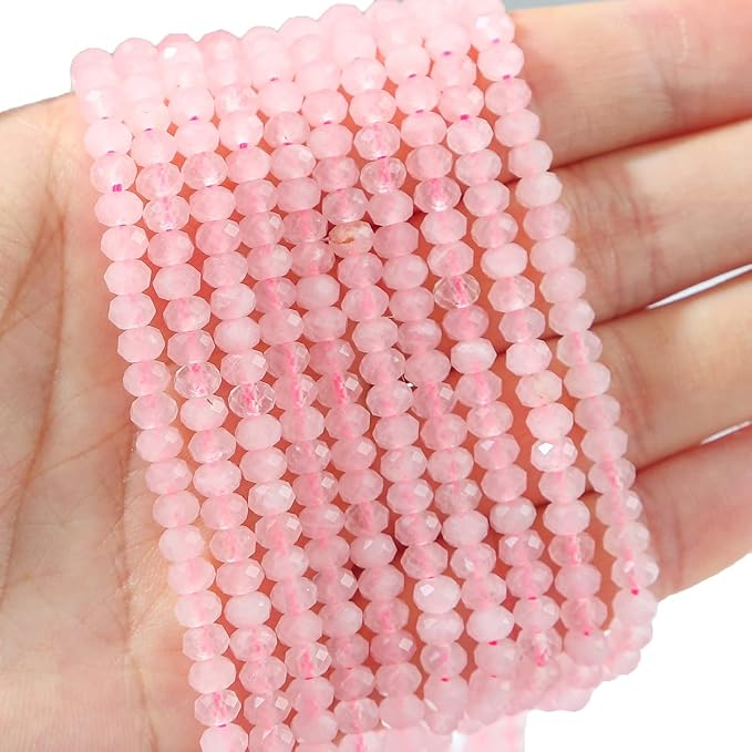 Natural Rose Quartz Crystal Beads 4x2mm 120pcs Faceted Rondelle Loose Semi - Image 3