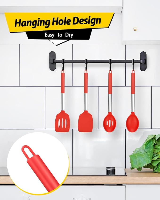 Pack of 4 Silicone Cooking Utensils Set, Non Stick Large Solid Spatulas - Image 6