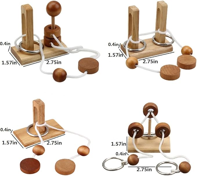 Brain Teaser Puzzle Wooden Threading Rope Loop Puzzle Luban Lock Brain Teaser - Image 2