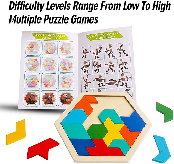 Skrtuan Wooden Hexagon Puzzle for Kid Adults Brain Teaser Blocks Puzzles Games - Image 2