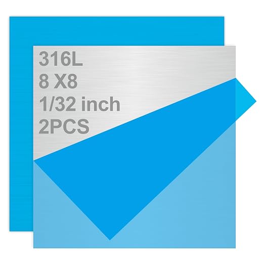 316L Stainless Steel Sheet 8x8x0.031 2 Pack, Brushed Metal Plates by Tellyouwin