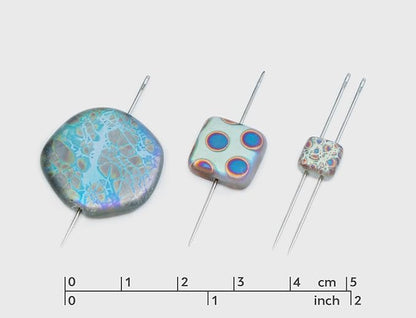 1.75 oz Mix of Unique Czech Bohemia Glass Pressed Beads, Light Blue AB Sliperit - Image 2