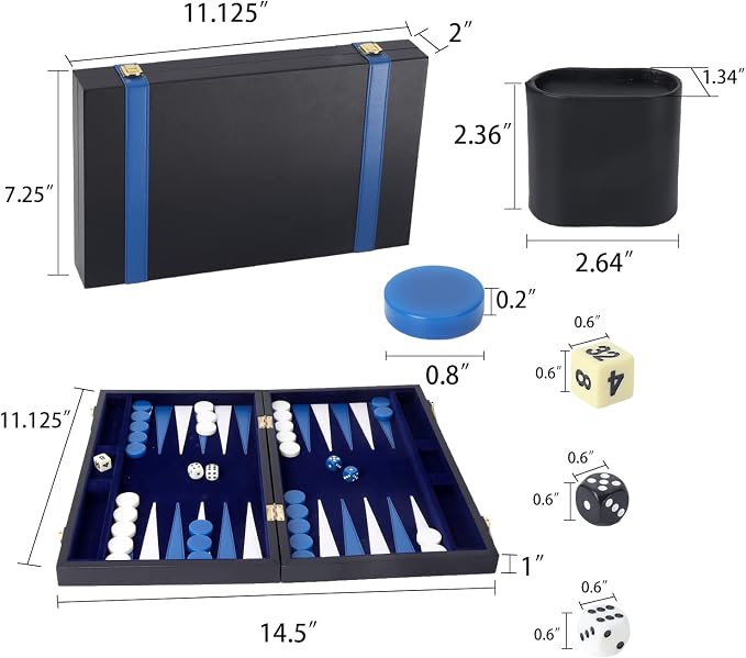 GSE Games & Sports Expert Premium Leather Backgammon Board Game Set, Classic - Image 5
