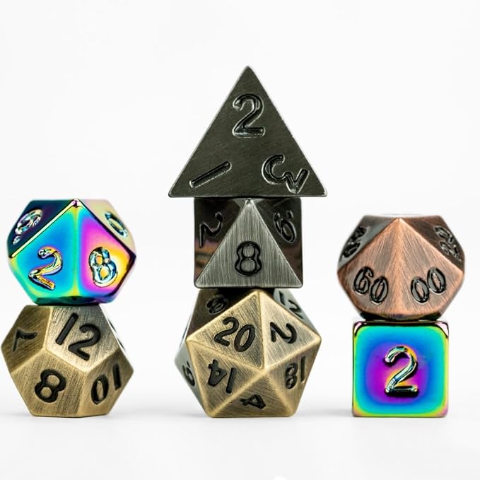 FanRoll Mystery Misfit Baby Metal: Bag of 7 Assorted Mini Polyhedral Metal Dice - Image 2