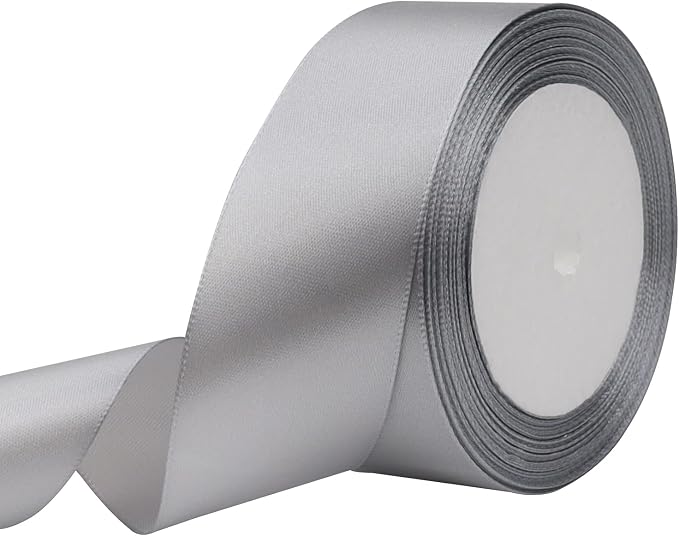 Gray Solid Satin Ribbon 1-1/2 Inch 25 Yards Solid Polyester Fabric Ribbon by Riunbb