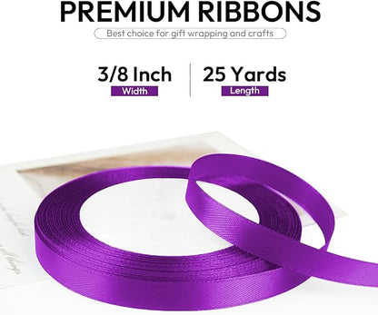3/8 Inch 25 Yards Satin Ribbon Purple, Solid Color Fabric Ribbon - Image 2