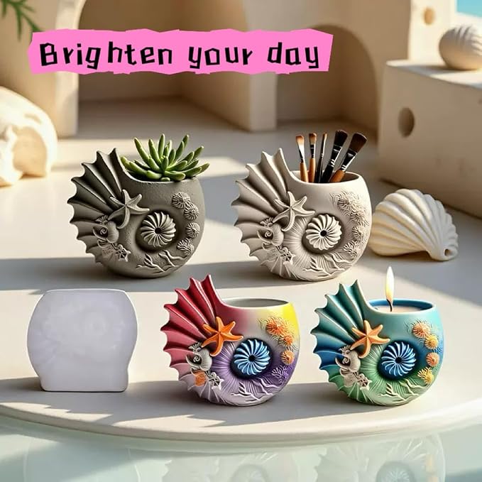 Sea Animal Candle Holder Resin Molds Silicone Epoxy Resin Jar Conch Shell - Image 3