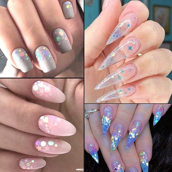 24 Grids Holographic Nail Sequins and 1 Pcs Tweezers, Iridescent Mermaid Flakes - Image 4