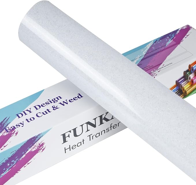 FUNKAKA Glitter White HTV Heat Transfer Vinyl Rolls by FUNKAKA