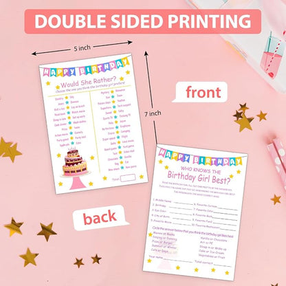 Birthday Party Games Set for Girls- 20 Birthday Double Sided Games Cards Set- - Image 2