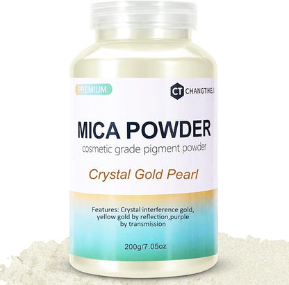 Mica Powder, 7.05OZ（200g）, Crystal Gold Pearl Mica Powder Pigment by CHANGTIKEJIWelcomeYouOrder