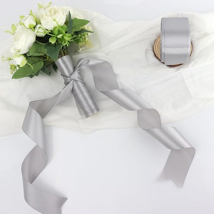 Gray Solid Satin Ribbon 2 Inch 25 Yards Solid Polyester Fabric Ribbon - Image 6
