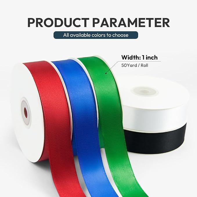 KMER LIFE 1 inch Wide x 50 Yards Wine Red Single Faced Polyester Satin Ribbon - Image 2