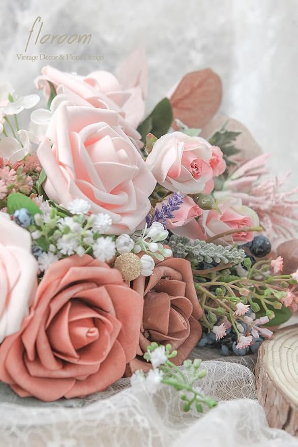 Floroom Artificial Flowers 25pcs Real Looking Dusty Pinky Cedar Foam Fake Roses - Image 6