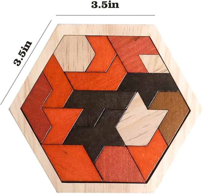 Skrtuan Wooden Puzzle Hexagon Tangram Puzzle - Image 7