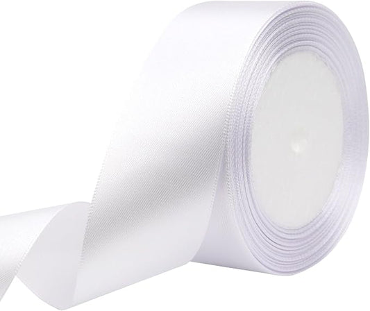White Solid Satin Ribbon 1-1/2 Inch 25 Yards Solid Polyester Fabric Ribbon by Riunbb