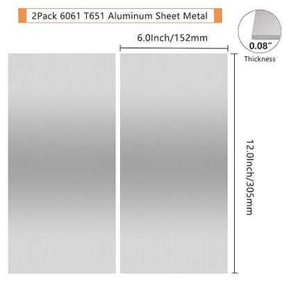 2Pack 6061 T651 Aluminum Sheet Metal 6 x 12 x 5/64 Inch Flat Plain Aluminum - Image 2