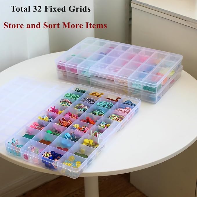 BangQiao 3 Pack Fixed 32 Grids Clear Plastic Storage Box, Transparent Organizer - Image 8