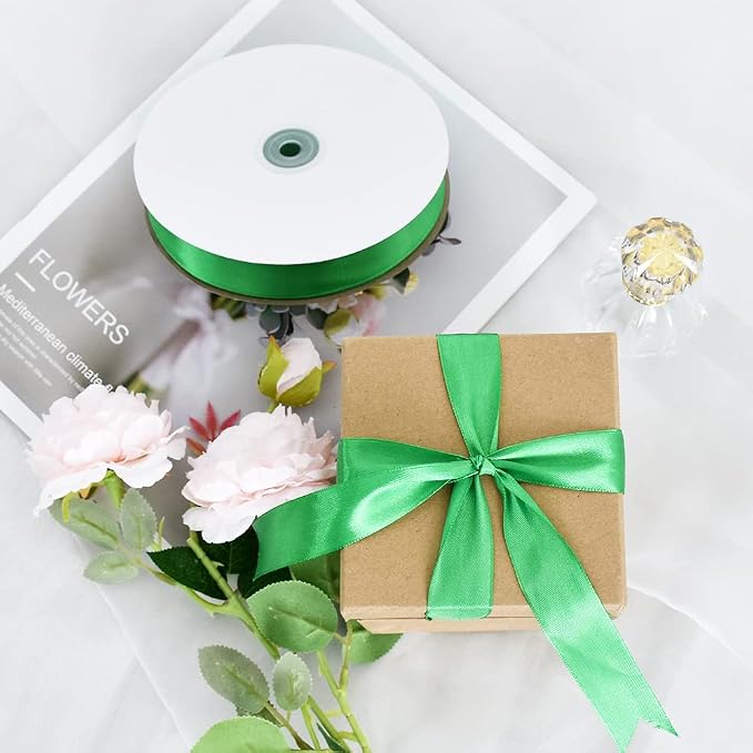 TONIFUL 1 Inch x 100yds Green Satin Ribbon, Thin Solid Color Satin Ribbon - Image 5